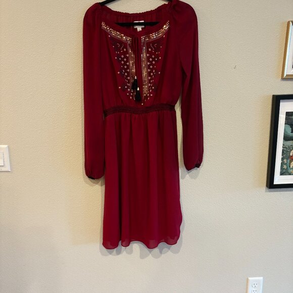 Altuzarra for Target Red Wine Burgundy Peasant Dress w/ Embroidery - Sz 6 - Picture 2 of 5